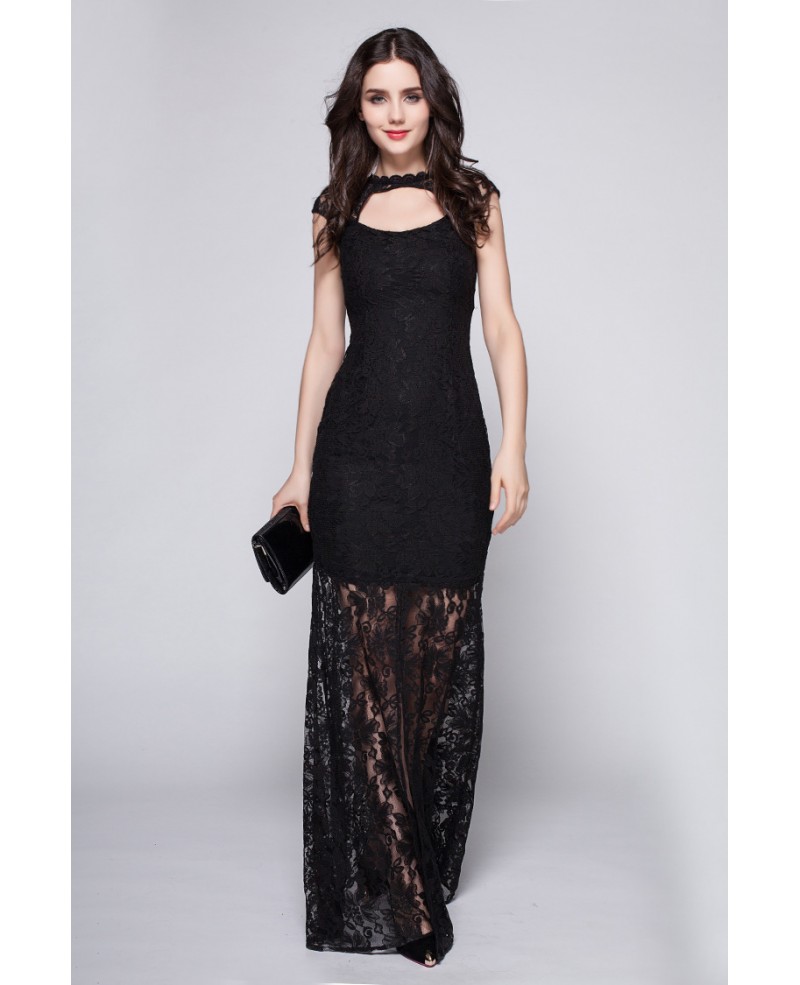 Trendy Lace Tulle Black Long Evening Dress Affordable