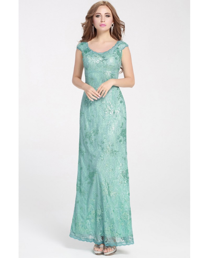 Cap Sleeved Mint Green Lace Long Evening Dress 2015