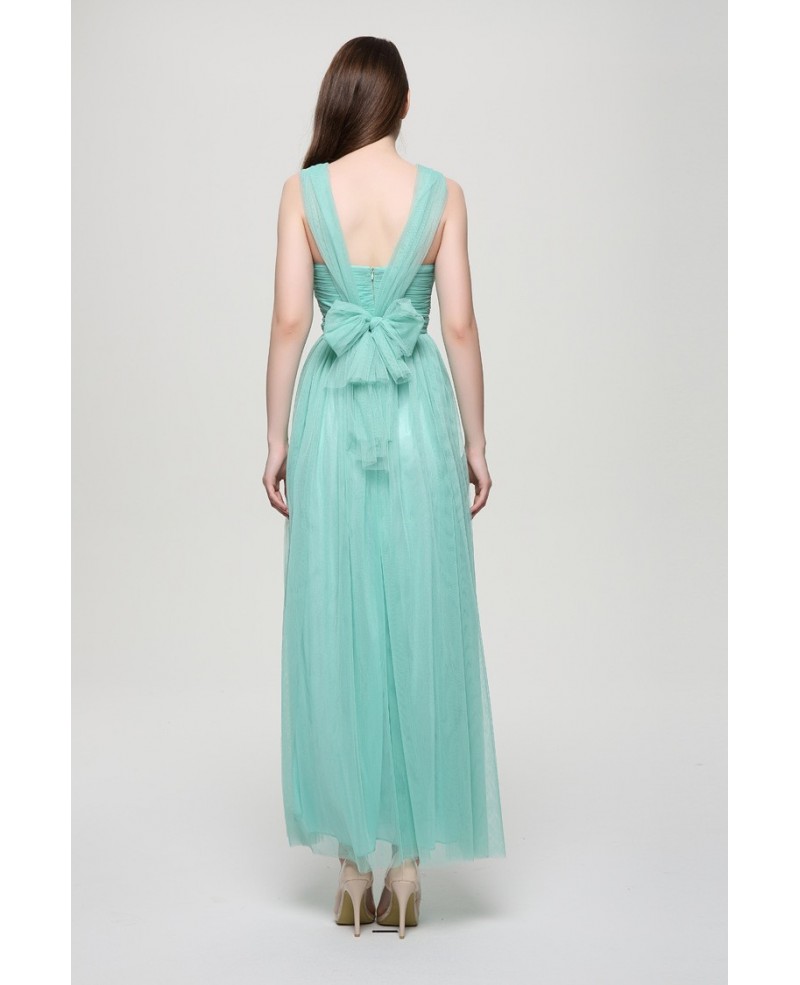 Modest Empire Y-neck Tulle Long Bridesmaid Dress