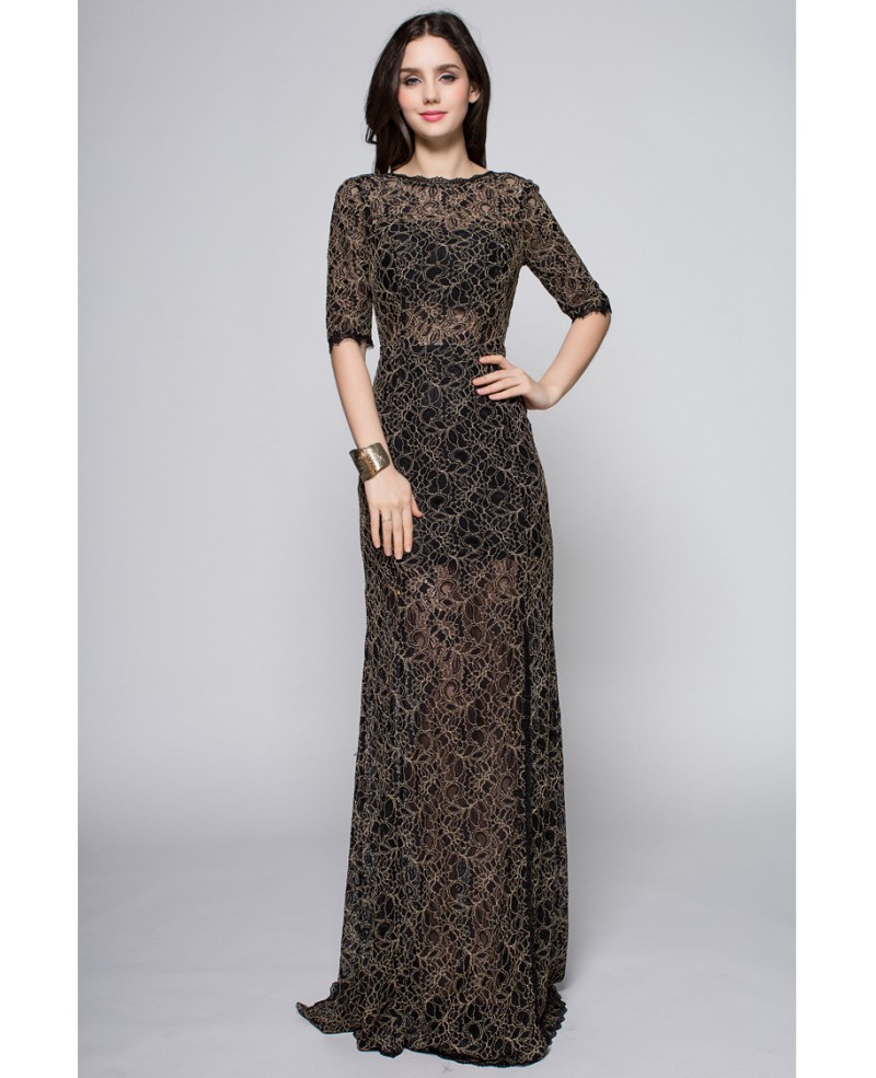 Sexy Transparent Lace Half Sleeved Long Dress