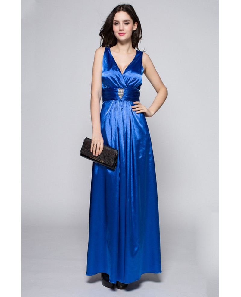 Deep V Royal Blue Long Dress for A Wedding