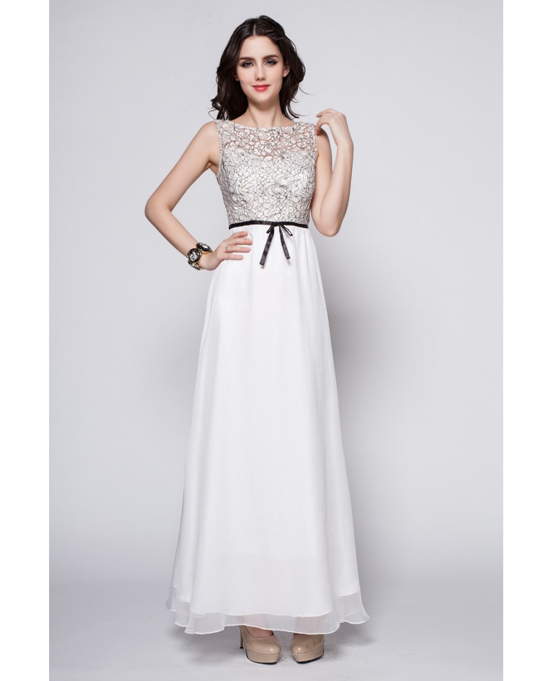 Elegant Summer Long White Lace Top Dress for Wedding