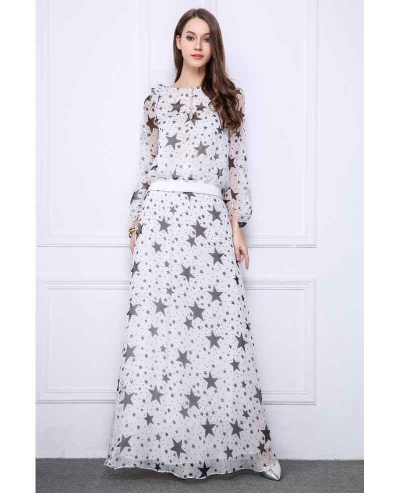 Stylish A-Line printed Wedding Guest Dresses With Long Sleeves