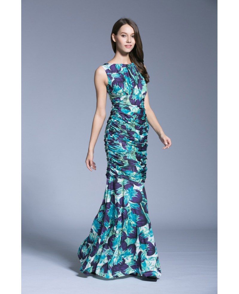 Summer Tropical Sheath Printed Chiffon Long Weeding Guest Dress