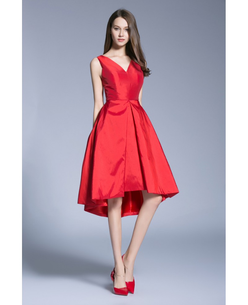 Elegant A-Line V-neck Satin Knee Length Wedding Guest Dresses