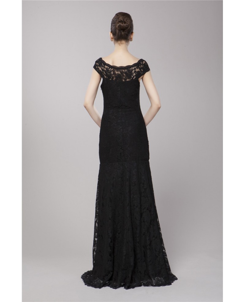 Elegant A-Line Scoop Neck Lace Evening Dress With Cape Sleeves - Click Image to Close