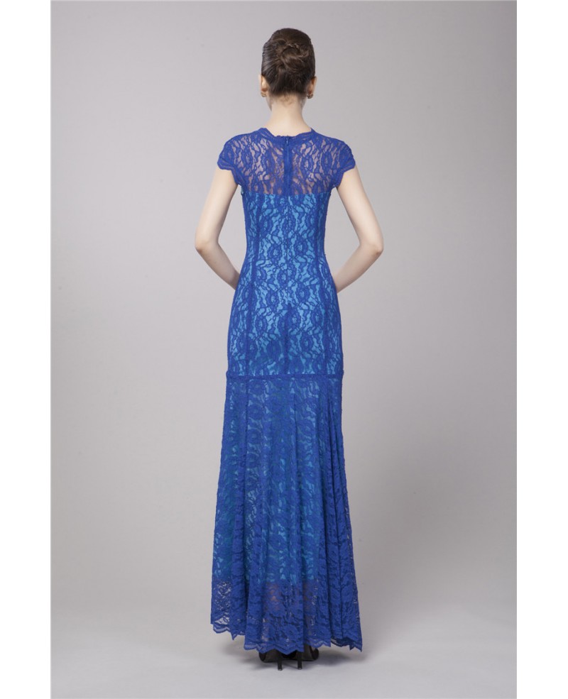 Elegant A-Line Lace Evening Dress With Cape Sleeves - Click Image to Close