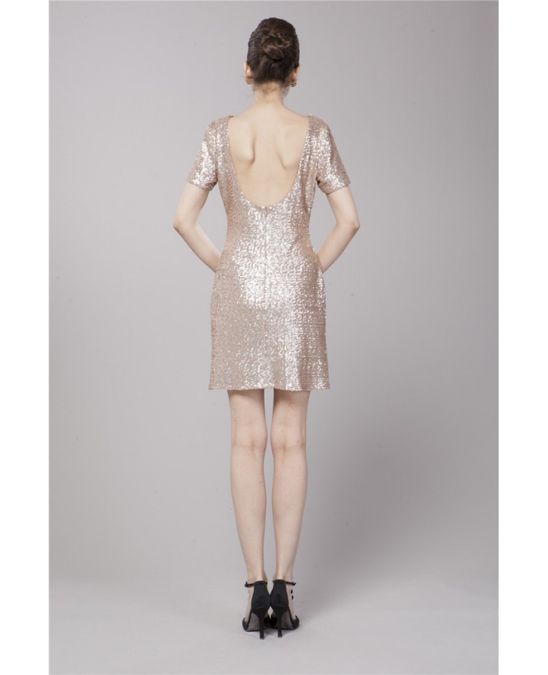 Sexy Sheath Sequined Dress With Short Sleeves - Click Image to Close