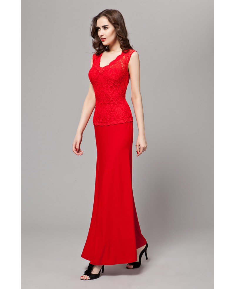 Elegant V-neck Lace Chiffon Evening Dress With Open Back - Click Image to Close