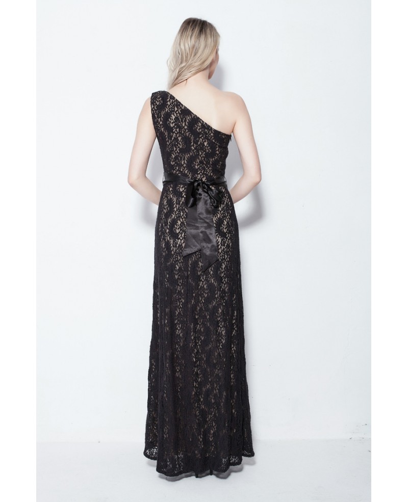 Stylish A-Line One Shoulder Black Lace Long Formal Dress