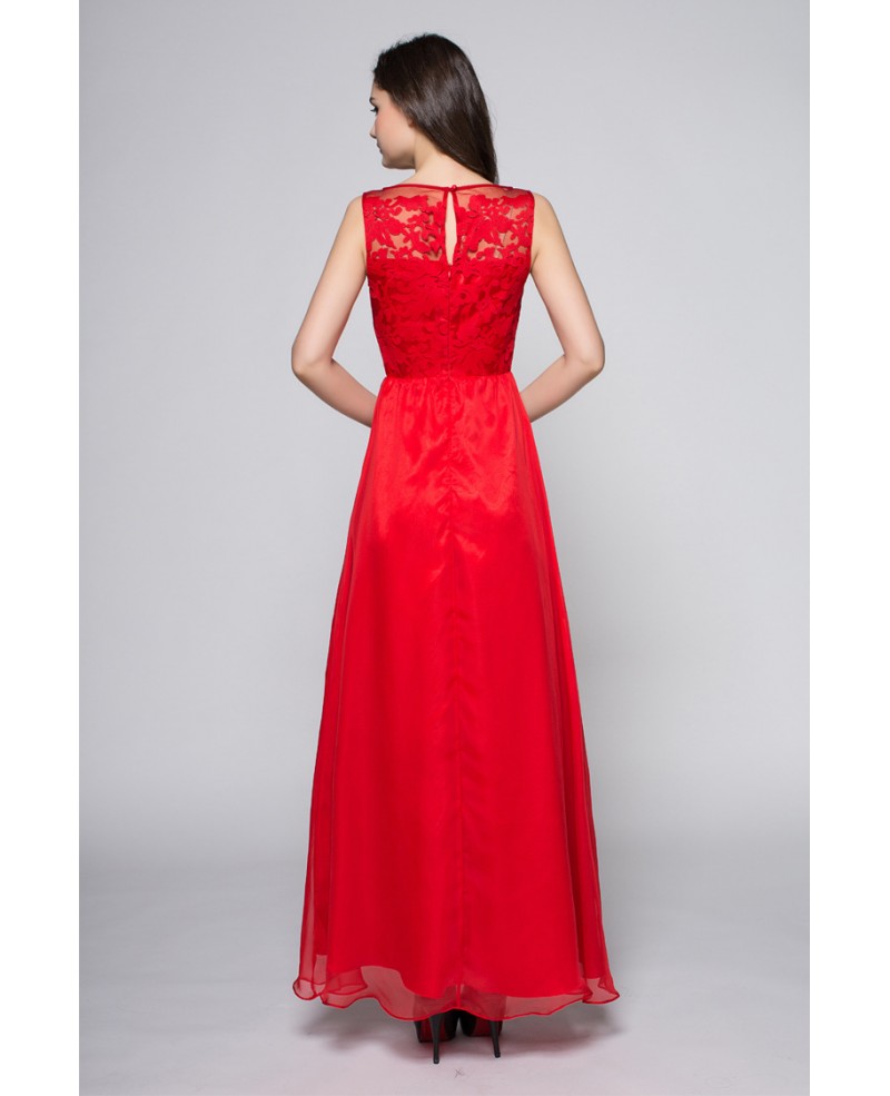 Red Lace Top Chiffon Long Dress