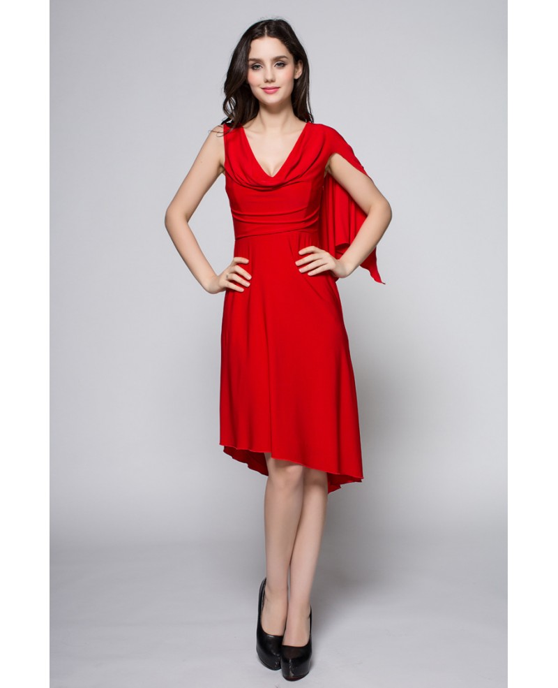 Elegant Red Chiffon Asymmetric Short Dress
