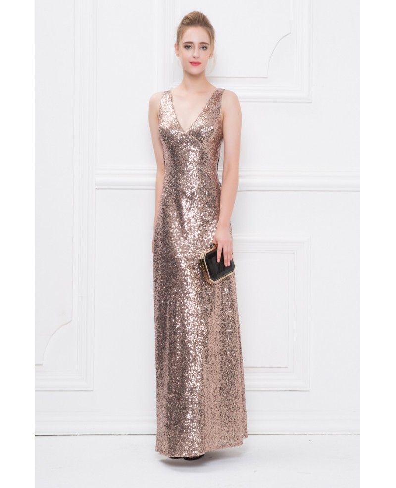 Gorgeous A-Line Sequined V-neck Long Evening Dress