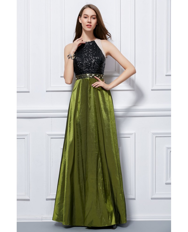 Chic A-Line Taffeta Long Prom Dress With Sequines - Click Image to Close