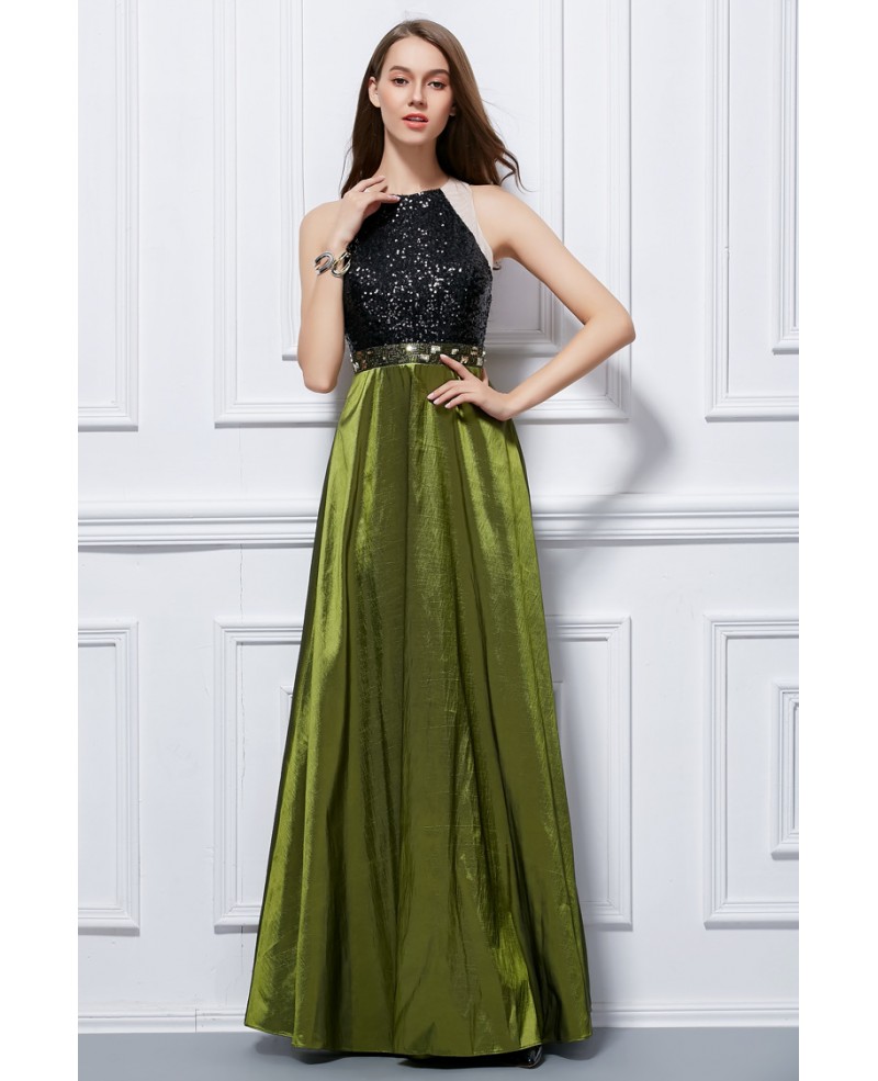 Chic A-Line Taffeta Long Prom Dress With Sequines