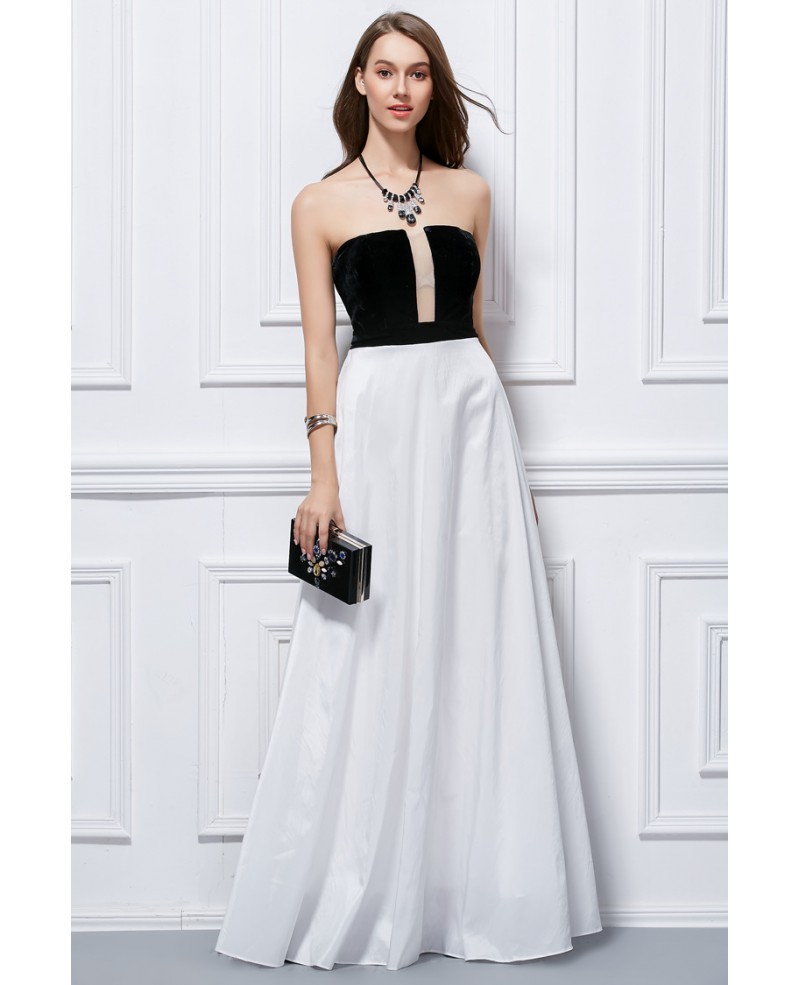 Chic Strapless Black and White Polyster Evening Dress