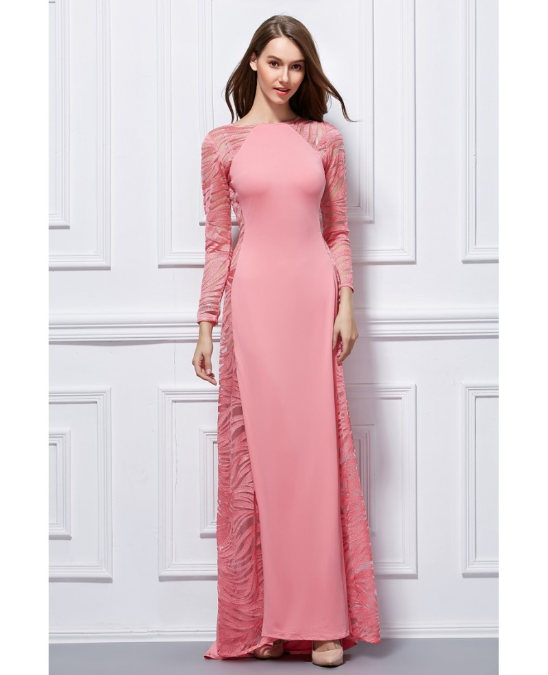 Elegant A-Line Cotton Evening Dress With Long Sleeves