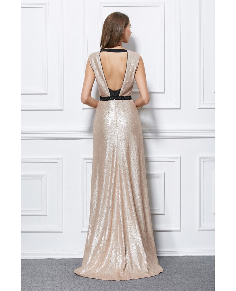 Gorgeous A-Line V-neck Sequined Sweep Train Evening Dress