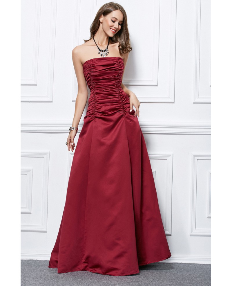 Elegant Ball-Gown Satin Pleated Long Evening Dress