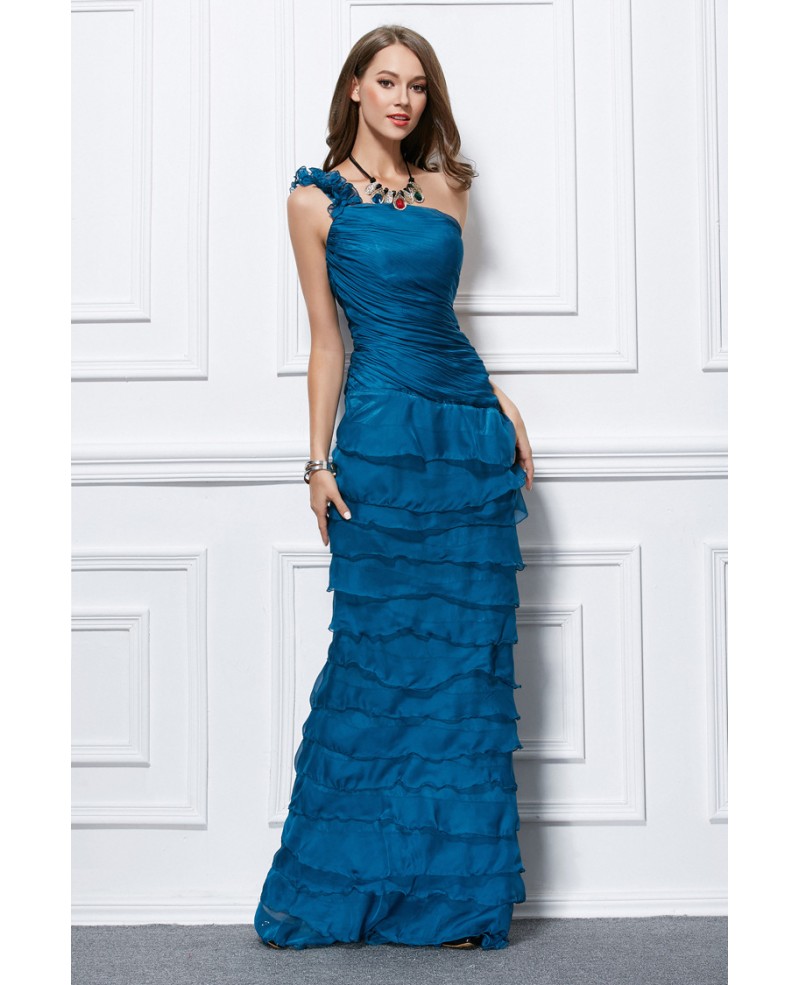 Stylish Sheath One Shoulder Chiffon Long Prom Dress With Ruffle - Click Image to Close