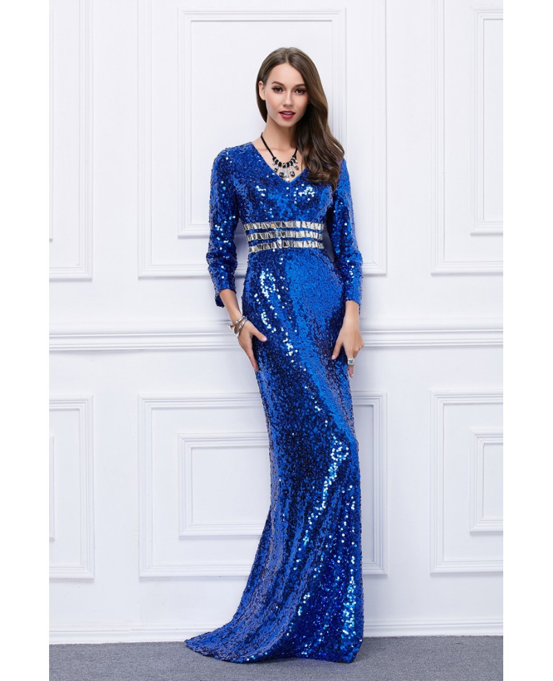 Amazing Sheath Sequined Sweep Train Evening Dress With Sleeves