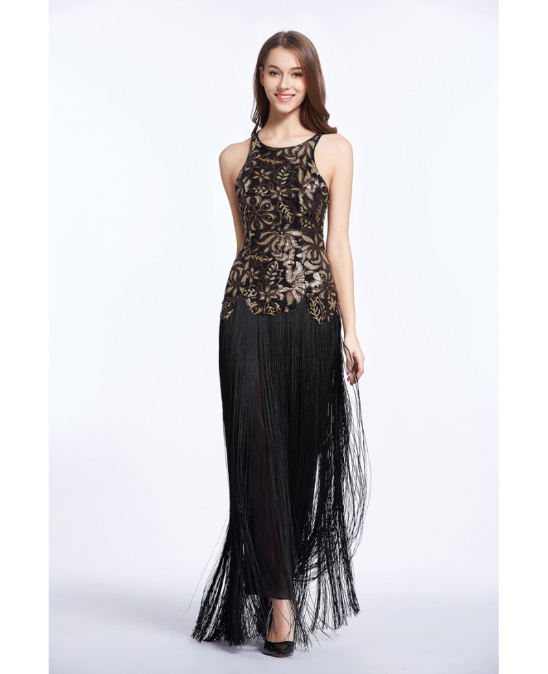 Elegant Sheath Embroidered Long Evening Dress With Fringe