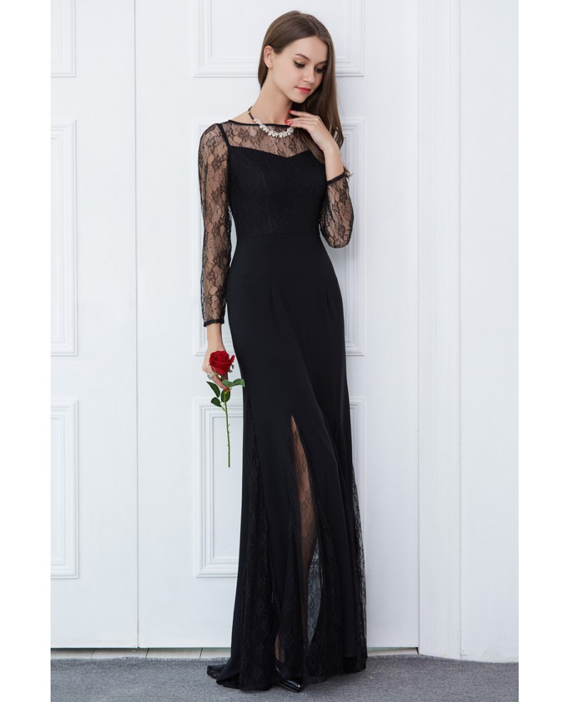 Elegant Sheath Lace Long Formal Dress With Long Sleeves - Click Image to Close