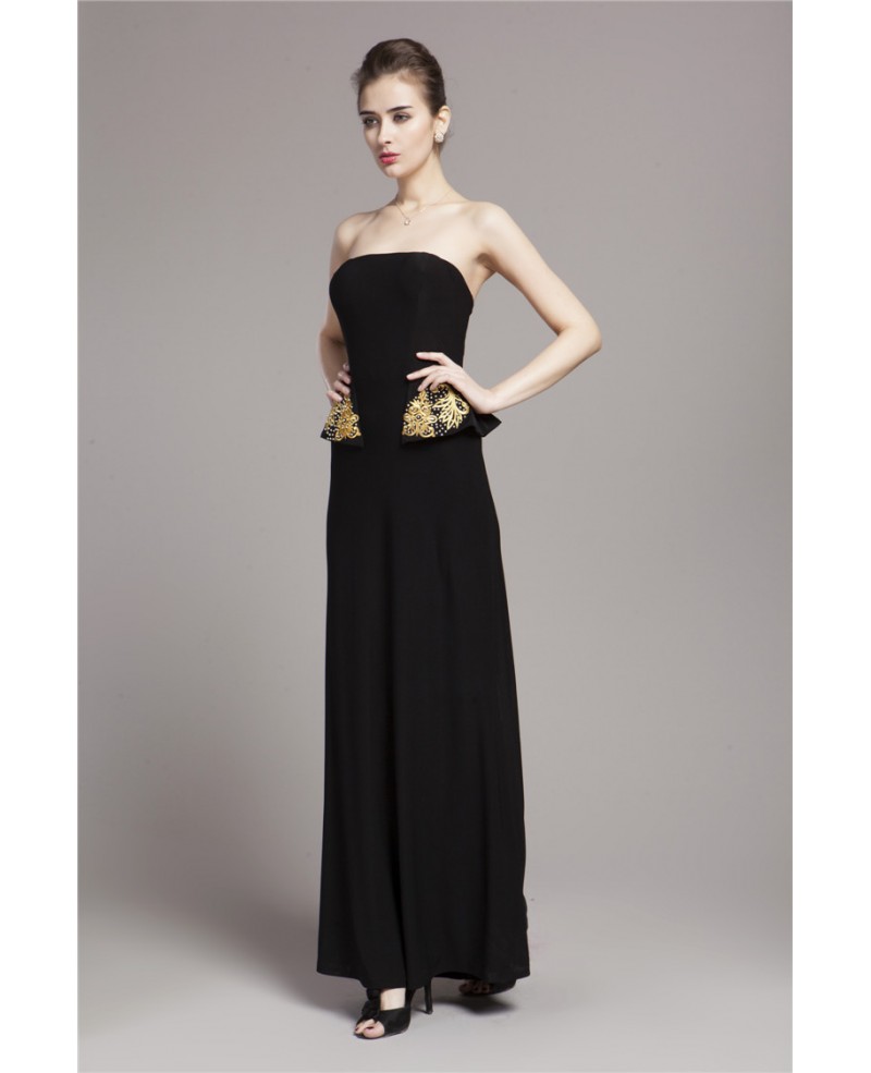 Elegant A-Line Strapless Cotton Embroidered Evening Dress