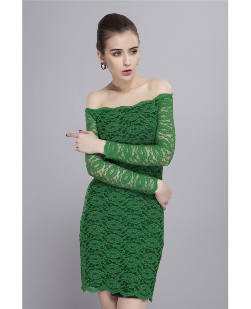 Sexy Tight Green Lace Off Shoulder Mini Dress