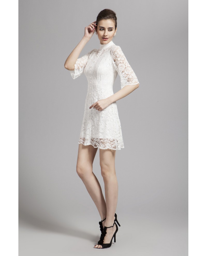 Gorgeous High Neck White Lace Cocktail Dress with Long Sleeves|bd5867 ...