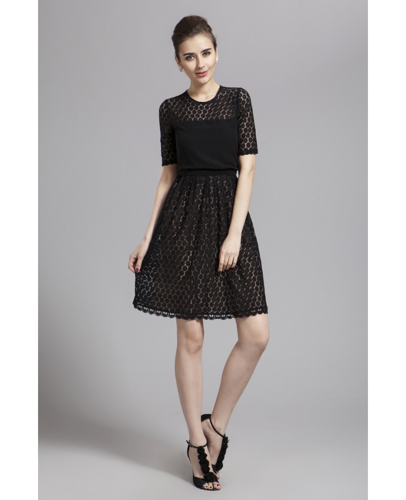 Elegant Lace Short Dress With Short Sleeves