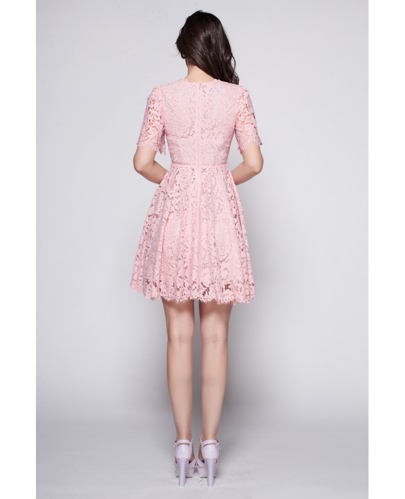 Beautiful Pink Lace Cute Lace Short Dress