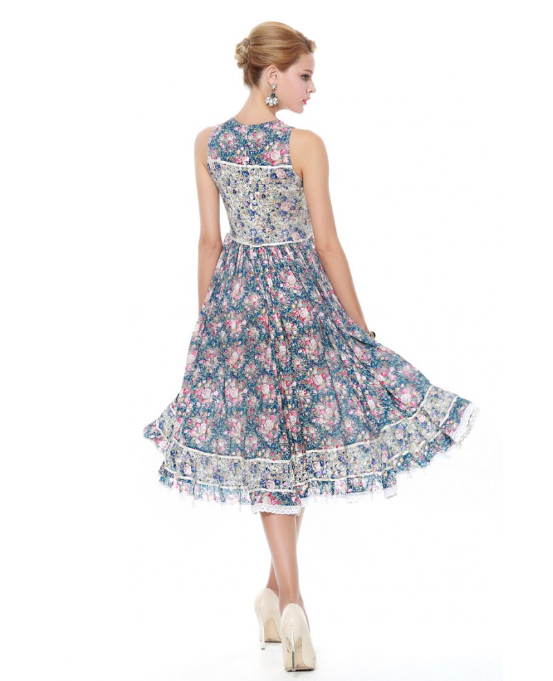 Unique Knee Length Flower Prints Summer Dress for a Wedding