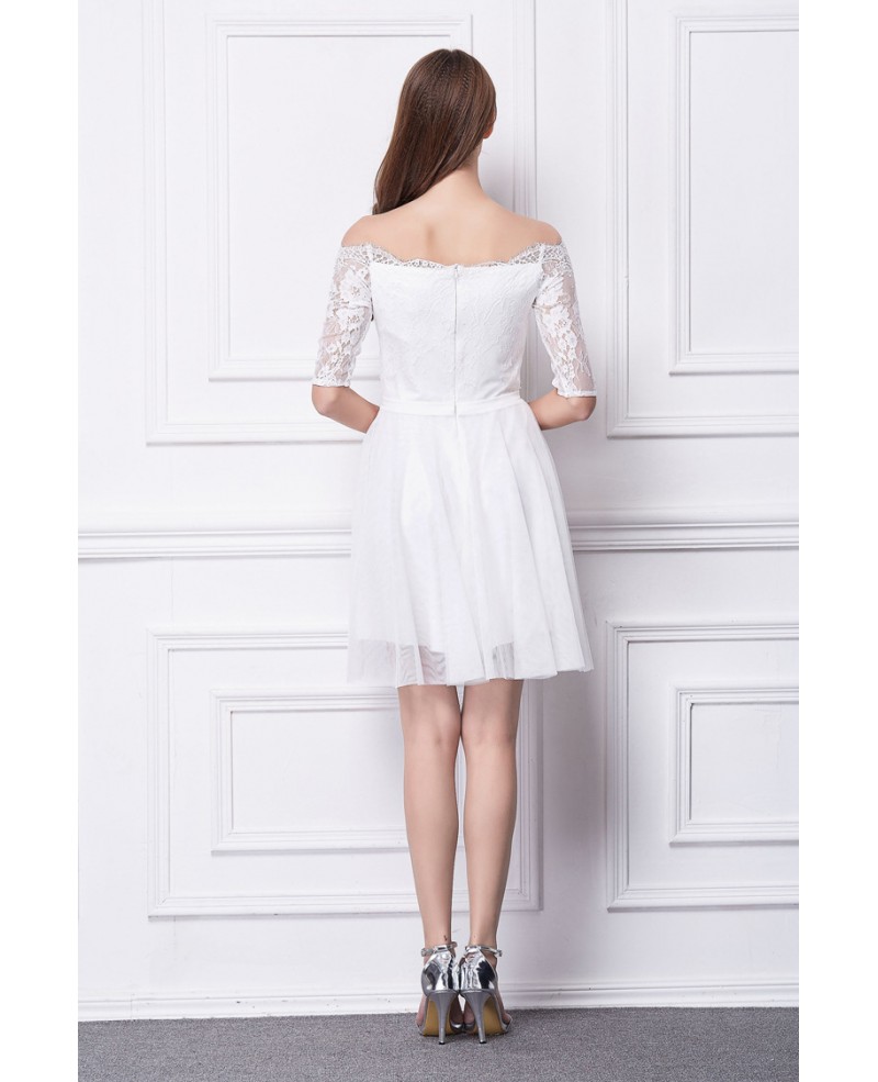 Feminine Off-the-Shoulder Lace Short Homecomging Dress With Short Sleeves