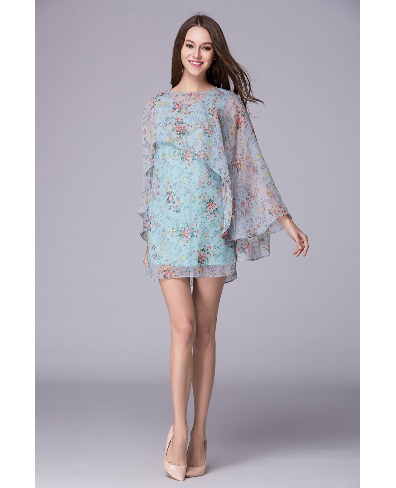 Summer Floral Printe A-Line Chiffon Short Wedding Guest Dress