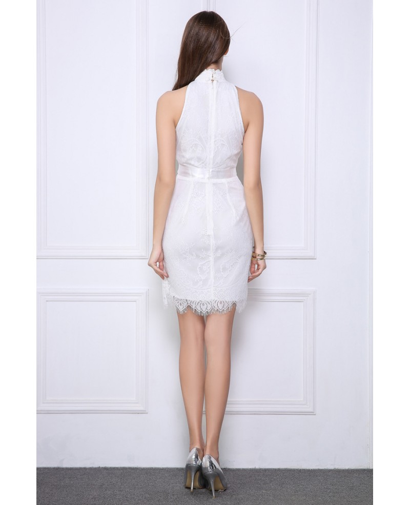 White Lace Short Halter Mini Dress Petite - Click Image to Close