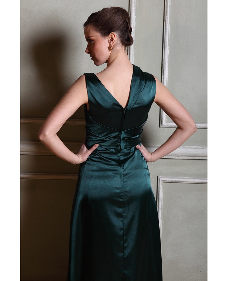 A-line V-neck Satin Floor-length Evening Dresses With Ruffle