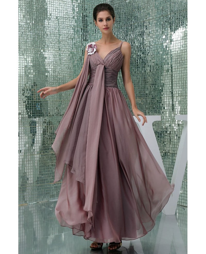 A-line V-neck Floor-length Chiffon Formal Dress