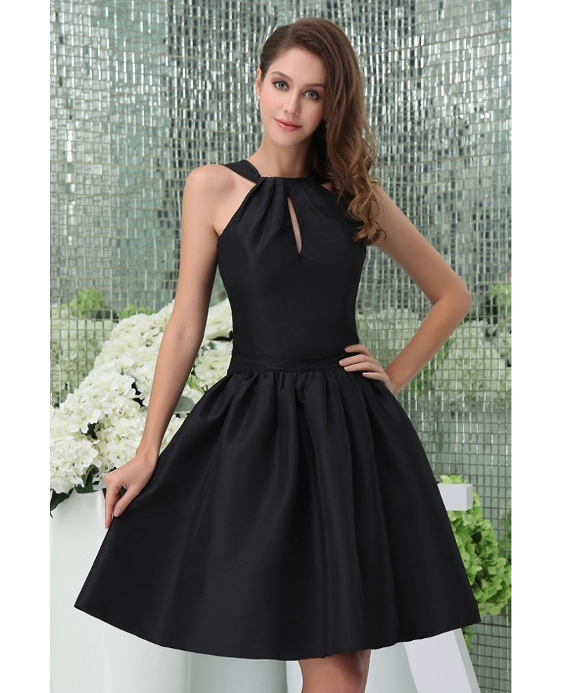 A-line High Neck Knee-length Satin Cocktail Dress