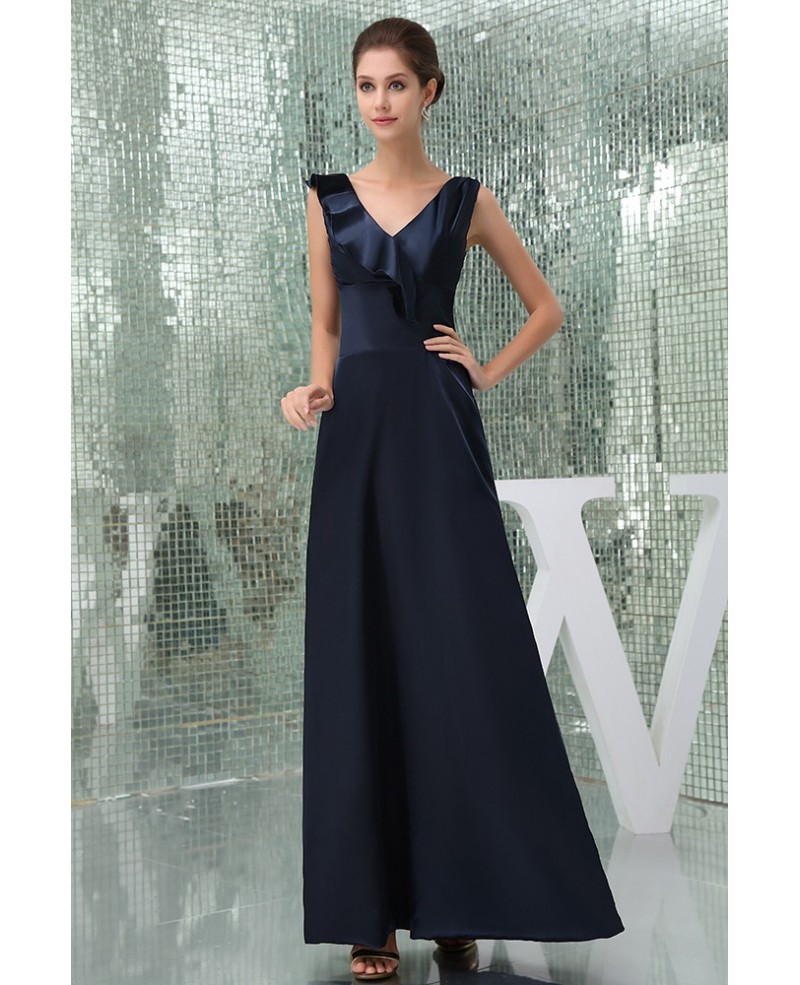 A-line V-neck Ankle-length Satin Bridesmaid Dress