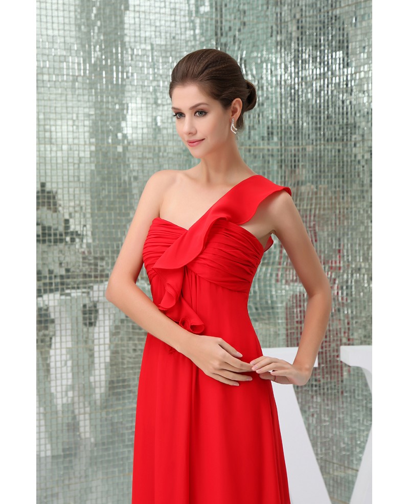 A-line One-shoulder Ankle-length Chiffon Bridesmaid Dress