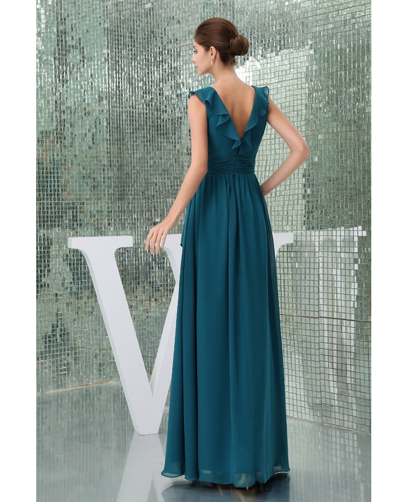 A-line V-neck Floor-length Chiffon Bridesmaid Dress - Click Image to Close