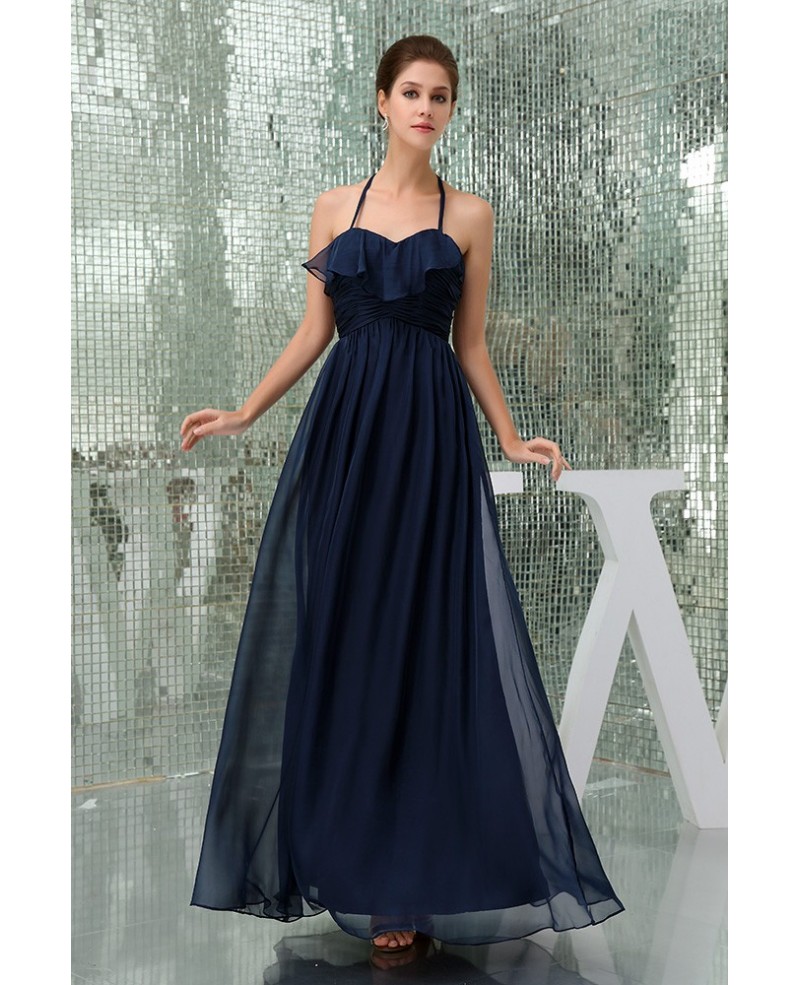 A-line Halter Floor-length Chiffon Bridesmaid Dress