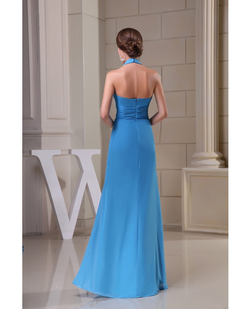 A-line Halter Floor-length Chiffon Bridesmaid Dress