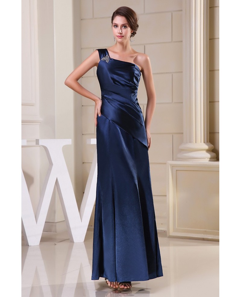 Sheath One-shoulder Ankle-length Satin Evening Dress