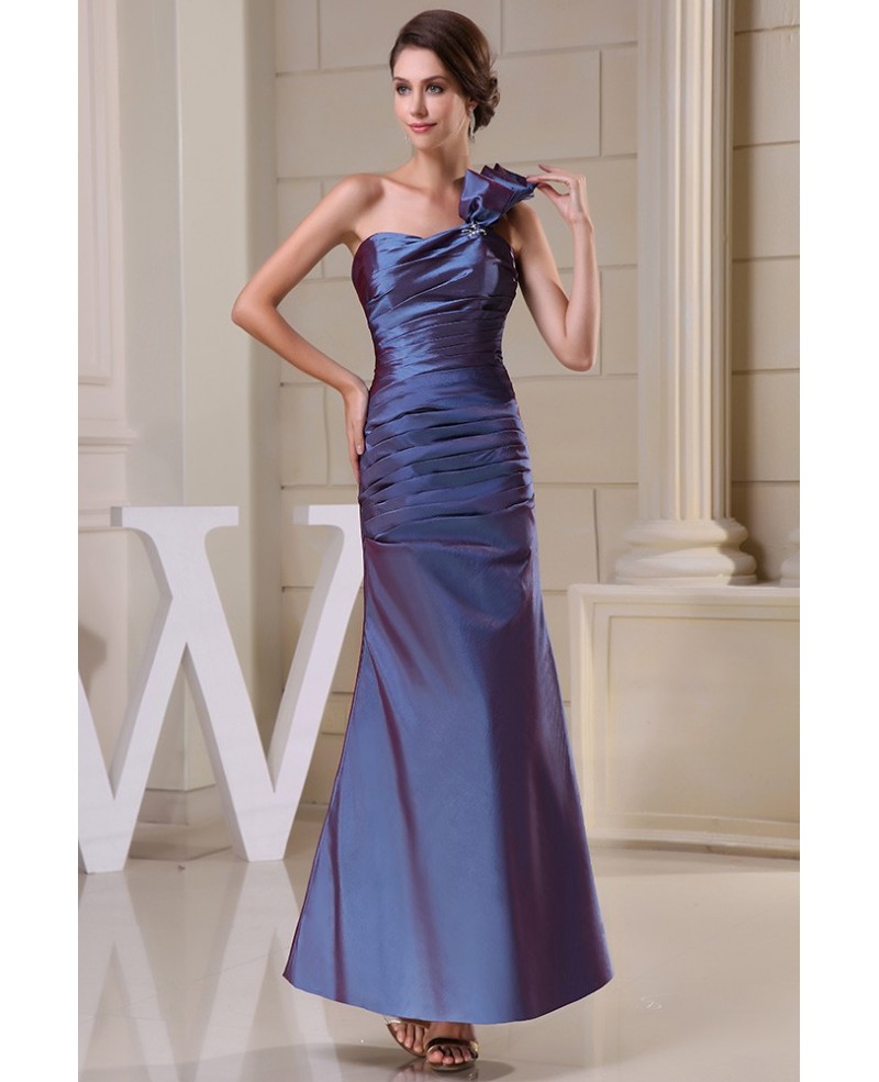 Sheath One-shoulder Ankle-length Taffeta Evening Dress