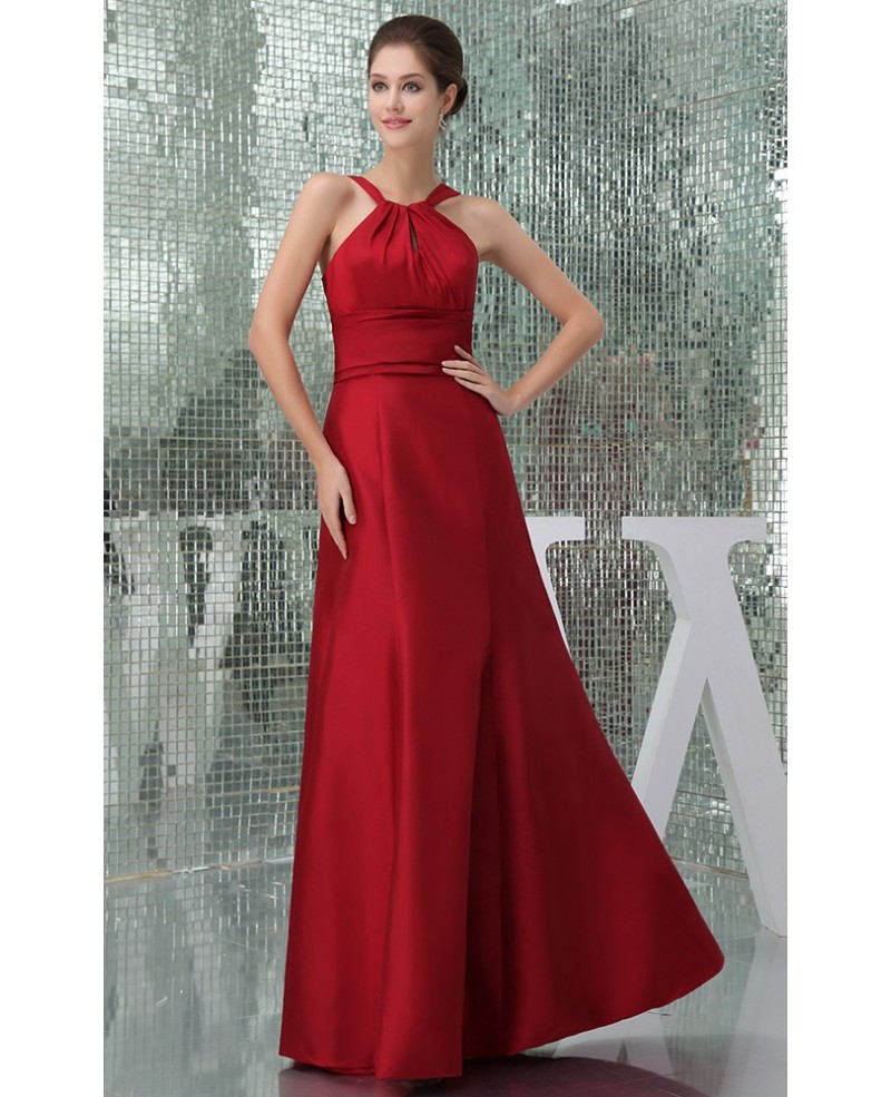 A-line Halter Floor-length Satin Evening Dress