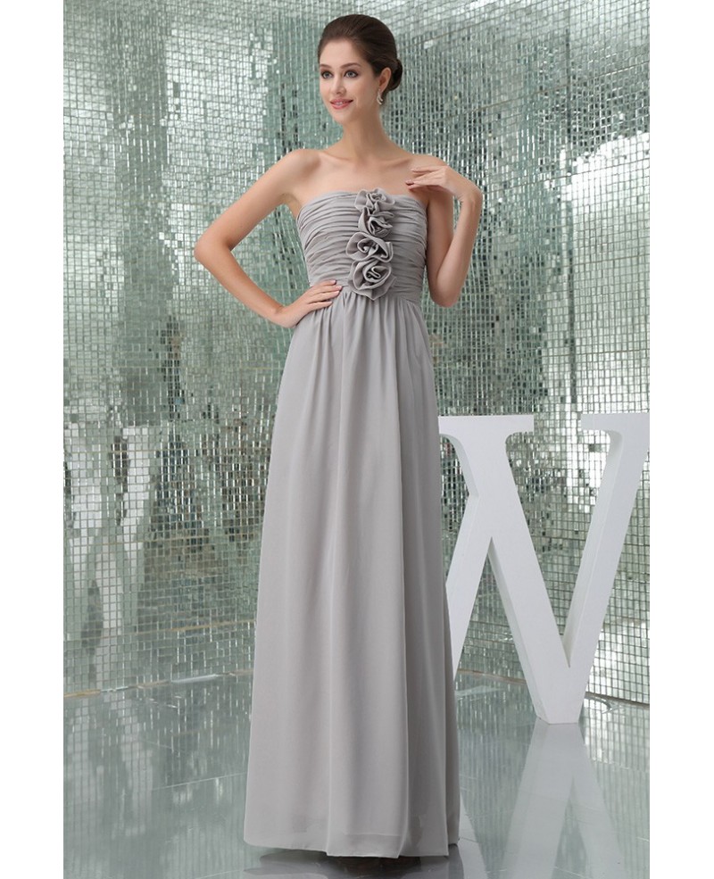 A-line Strapless Floor-length Chiffon Bridesmaid Dress