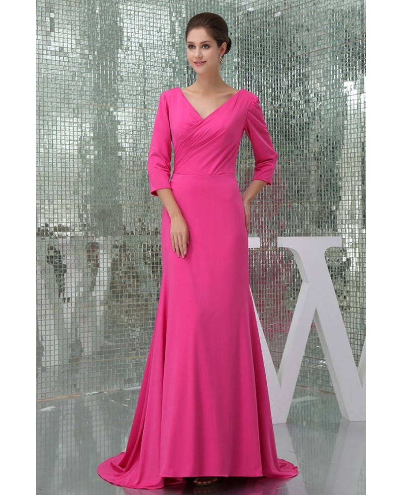 Sheath V-neck Sweep Train Chiffon Evening Dress