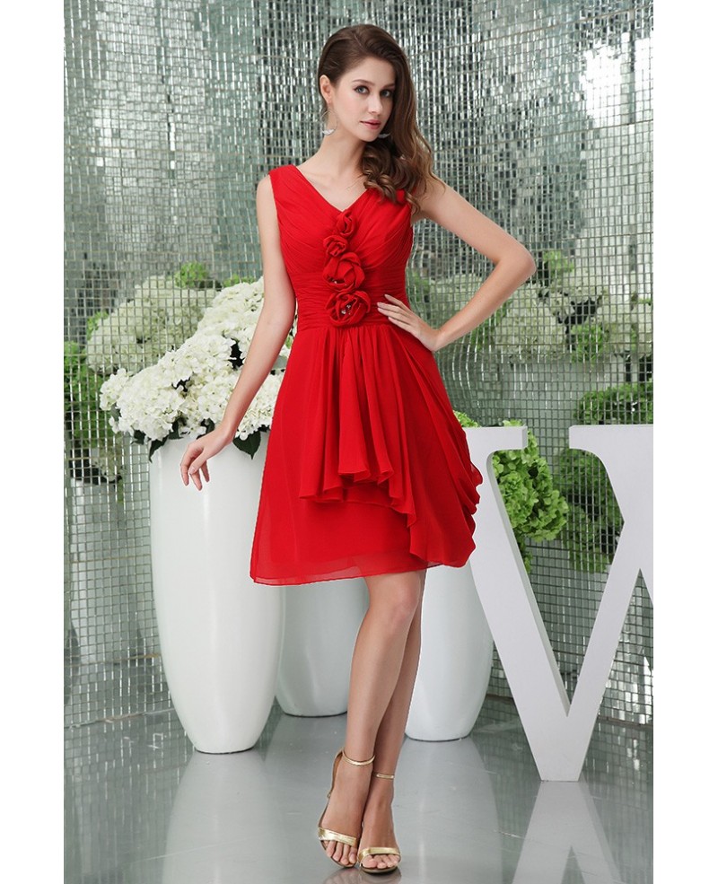 A-line V-neck Short Chiffon Homecoming Dress - Click Image to Close